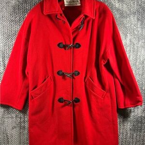 Mackintosh of New England Vintage Womens Burgundy Red Wool Button Coat Sz XL